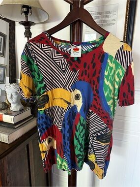 FARM Rio Tropical Parrot Patchwork Short Sleeve Tee - Red, Blue, Green, Yellow
